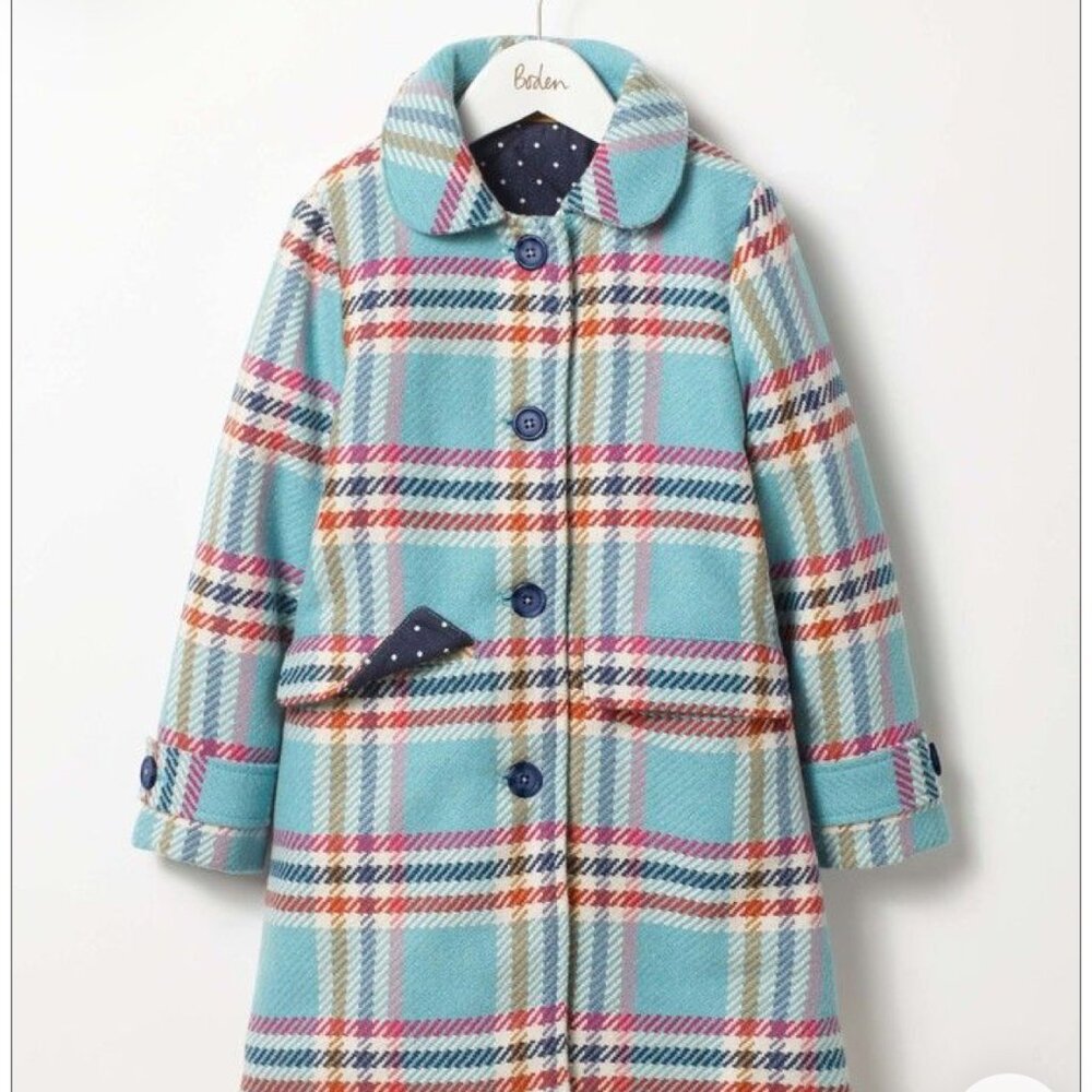Mini Boden Check Wool Coat - Like new, size 4-5